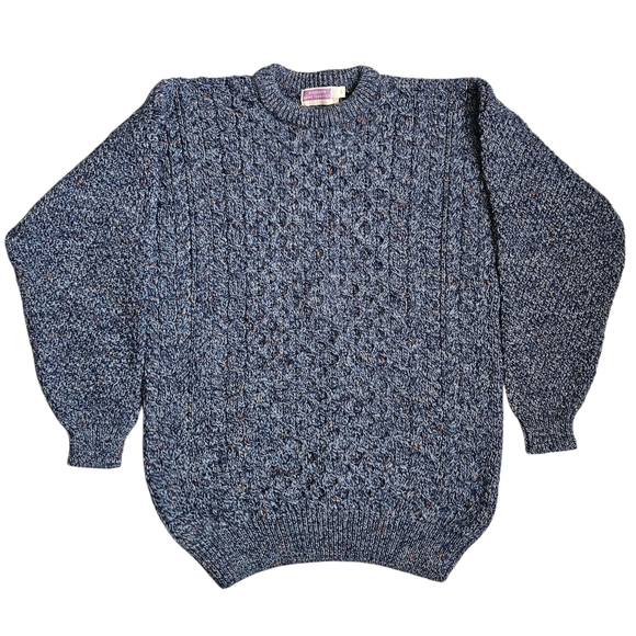 Highland Home Industries Large Sweater Blue Cable Knit 100% Pure New Wool - Picture 1 of 13